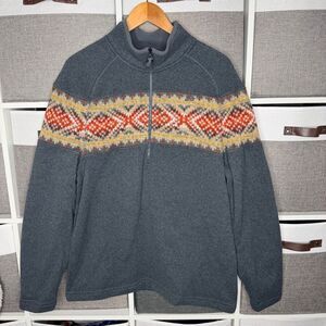 Koppen 1/4 zip Nordic Fair Isle Print  Fleece Pullover Sweater Size XL
